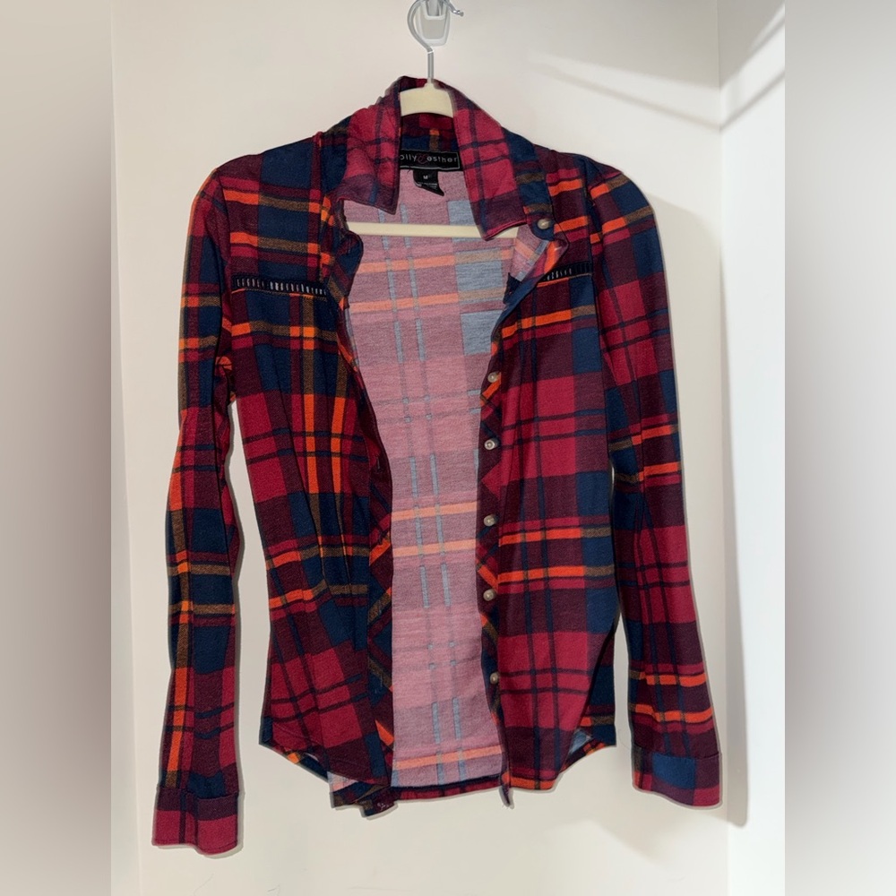 Burgundy Red and Navy Plaid Button-Down Shirt